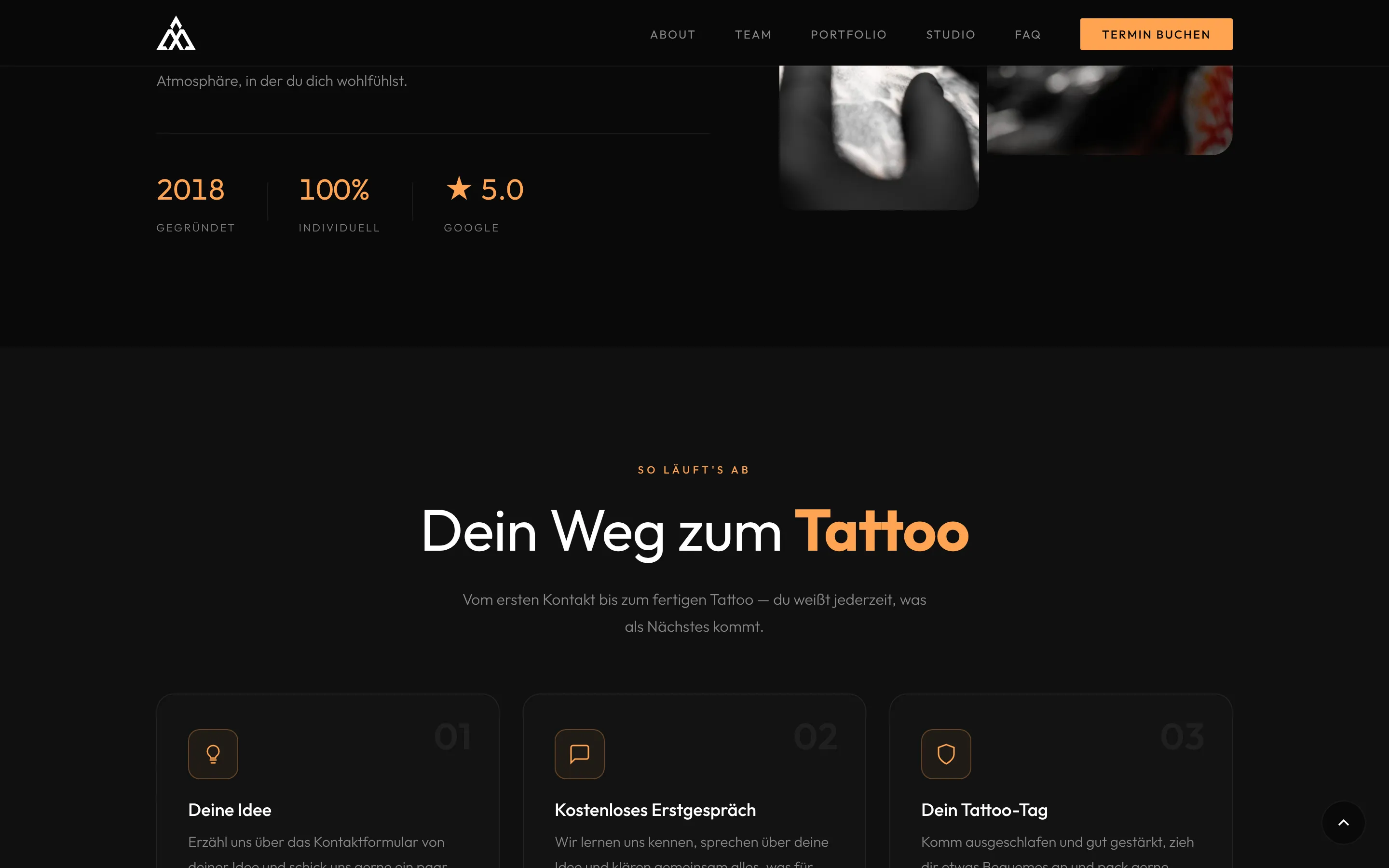 Inhaltsbereich der Arttractive-Website mit Portfolio-Einblick