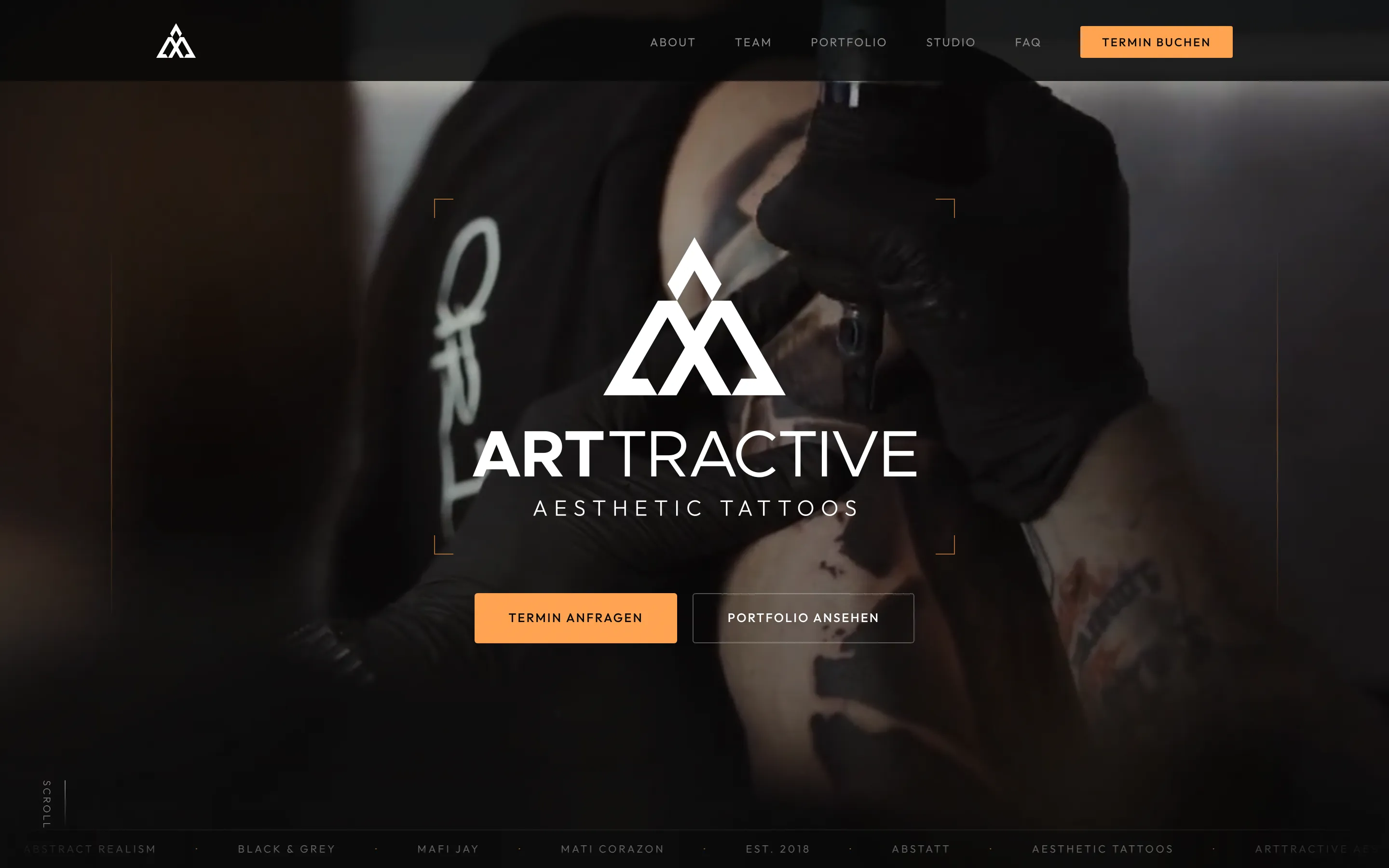 Startseite von Arttractive Aesthetic Tattoos in der Desktop-Ansicht